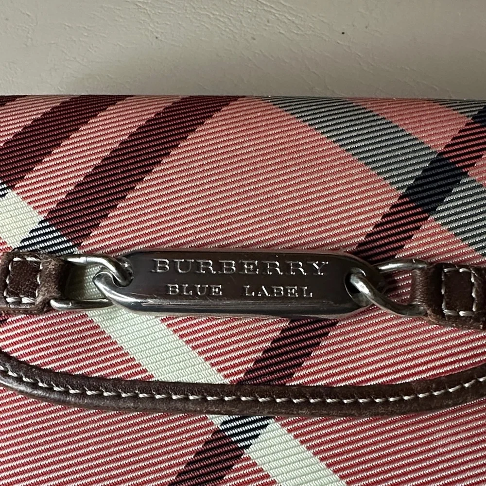 Burberry Blue Label Pink Nova Check Plaid Trifold Wallet with Kisslock Closure